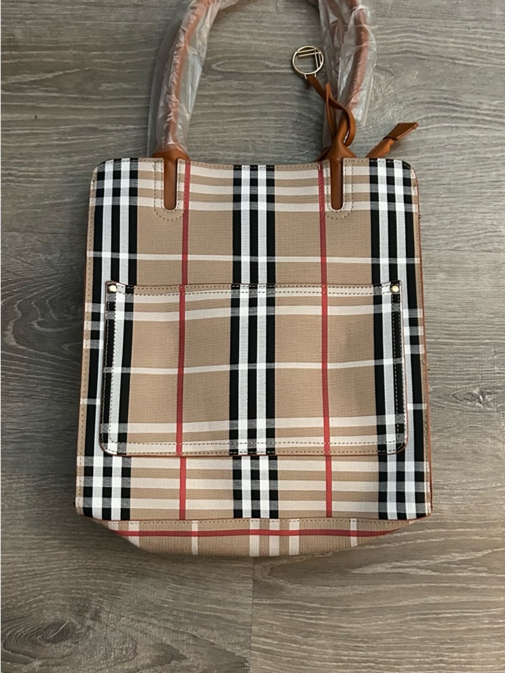 Newberry Classic Tan and Black Plaid Tote Bag - Picture 6 of 8
